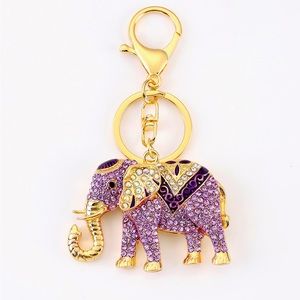 Purple Rhinestone Elephant Keychain